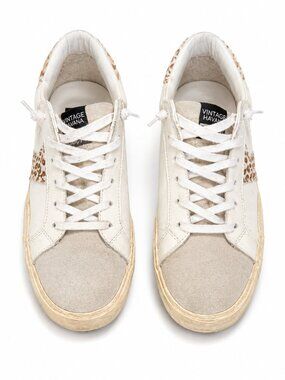 Vintage Havana Sneakers Size 8 Neutral Leather Casual Fashion Shoes Leopard
